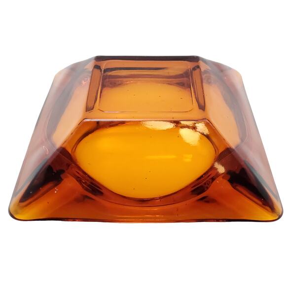 Vtg Lot of 2 Amber Glass MCM Slotted Square 3" & 4.5" Ashtray Bundle Collectible - Picture 10 of 14